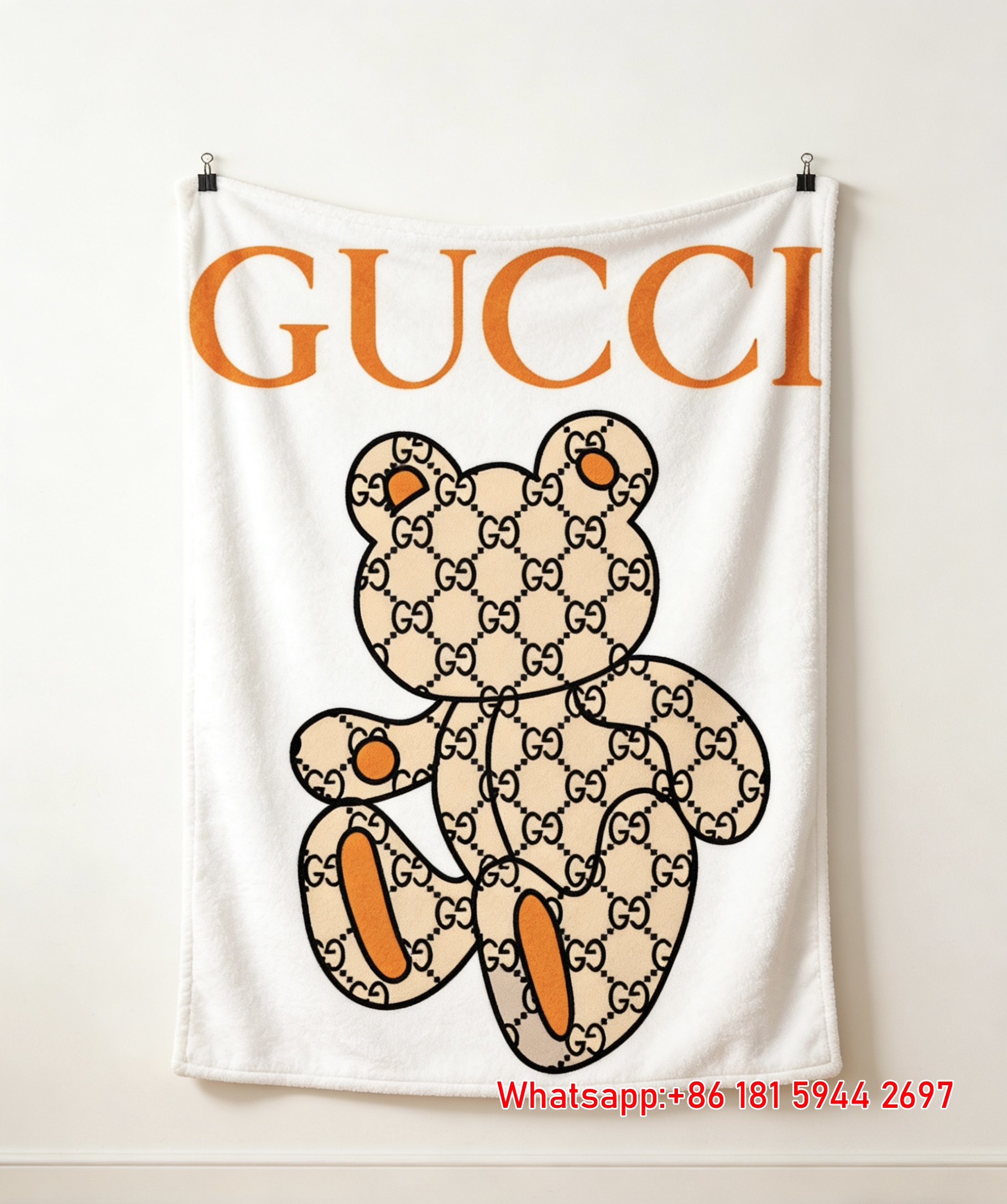 Luxury Gucci-Inspired Teddy Bear Flannel Sofa Throw Blanket IMG_4720